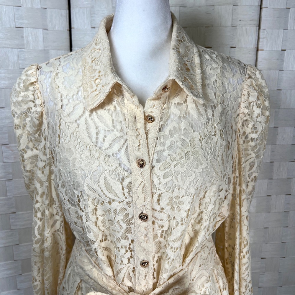 Flying Tomato Lace Shirt Dress Puff Sleeve Cream‎ Size Large Fairy Indie Cottage - Picture 3 of 9